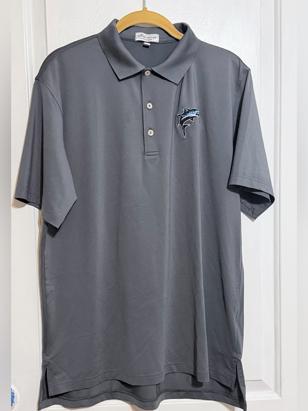 Peter Millar Gray Short-Sleeve Polo with Shark Logo medium